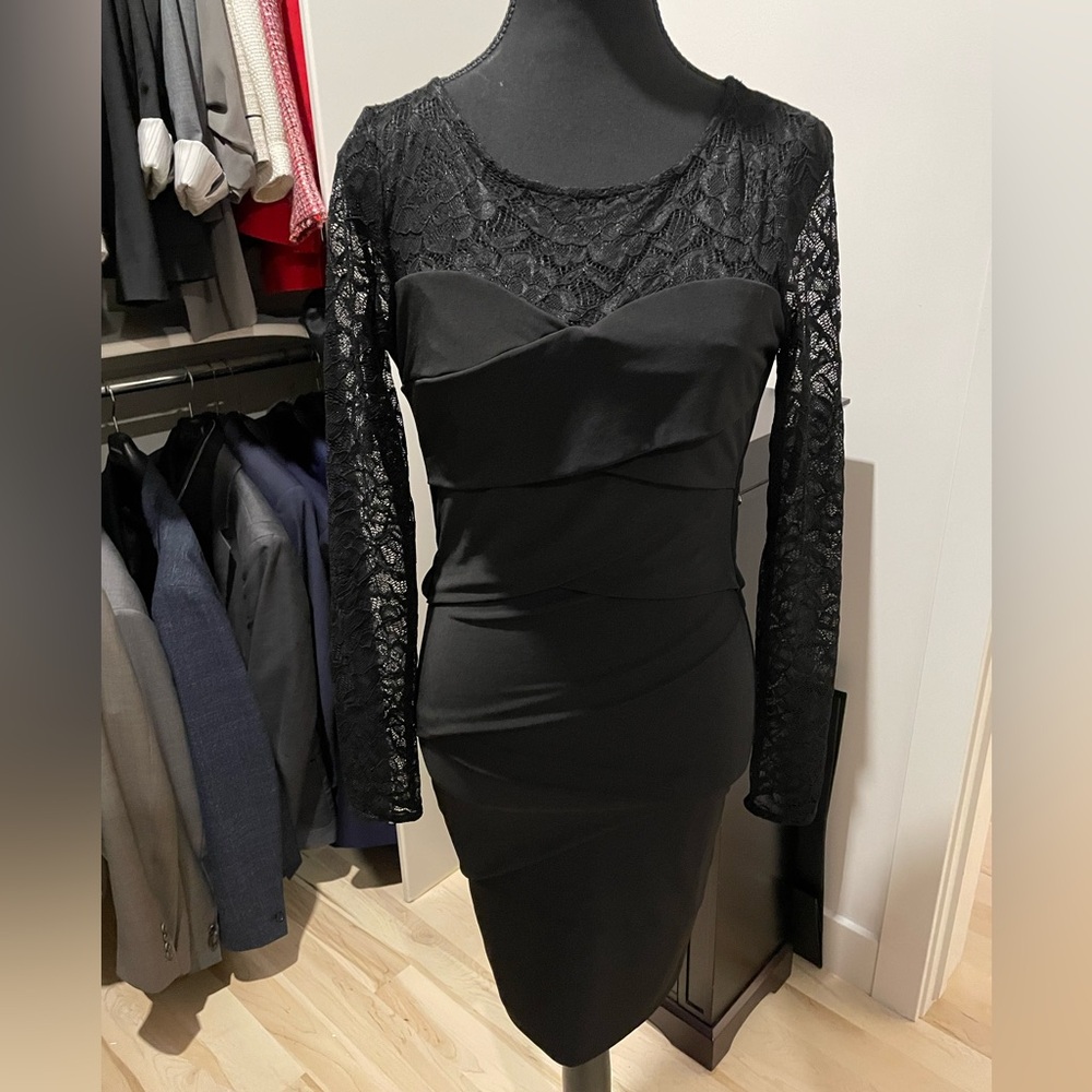 NWT | White House Black Market Black | Lace Long Sleeve Dress